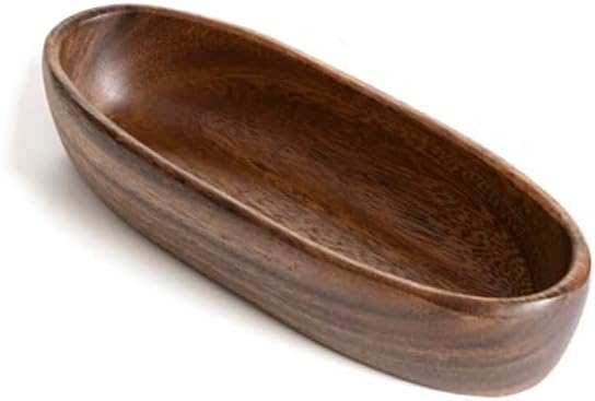 MIYUNO 天然素材 長皿 木製 トレイ お盆 オーバルトレー アカシア ブラウン 付出皿 寿司皿 和食盛り皿 ボート型 エレガントデザイン レストラン お皿 小皿 豆皿 胡桃色 ホームパーティーに最適 業務用 お洒落 おしゃれ