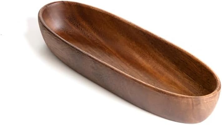 MIYUNO 天然素材 長皿 木製 トレイ お盆 オーバルトレー アカシア ブラウン 付出皿 寿司皿 和食盛り皿 ボート型 エレガントデザイン レストラン お皿 小皿 豆皿 胡桃色 ホームパーティーに最適 業務用 お洒落 おしゃれ