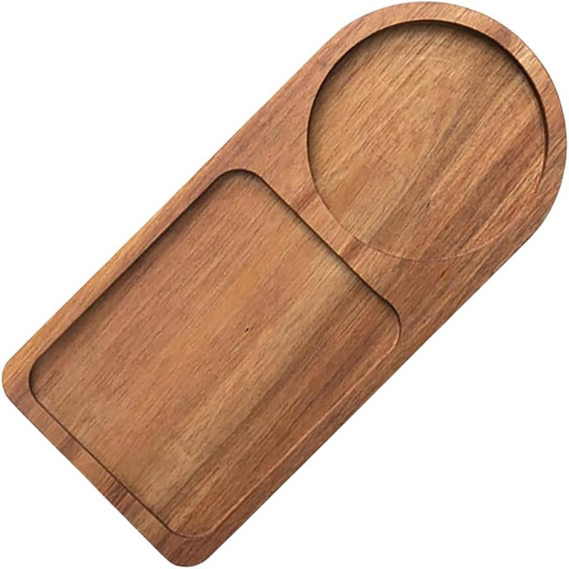 MIYUNO トレー コースター 2個セット 丸型 仕切り 木製 茶席 お盆 天然木 トレイ ガラス 小物入れ 茶道具 茶托 おしゃれ 盛器 ガラス皿 小物入れ 茶道具 お皿 小皿 豆皿 胡桃色 カフェトレー ティートレー 中国茶器 急須置き お洒落 朝食 カフェス デザート スナックアフタヌーンティー おしゃれ