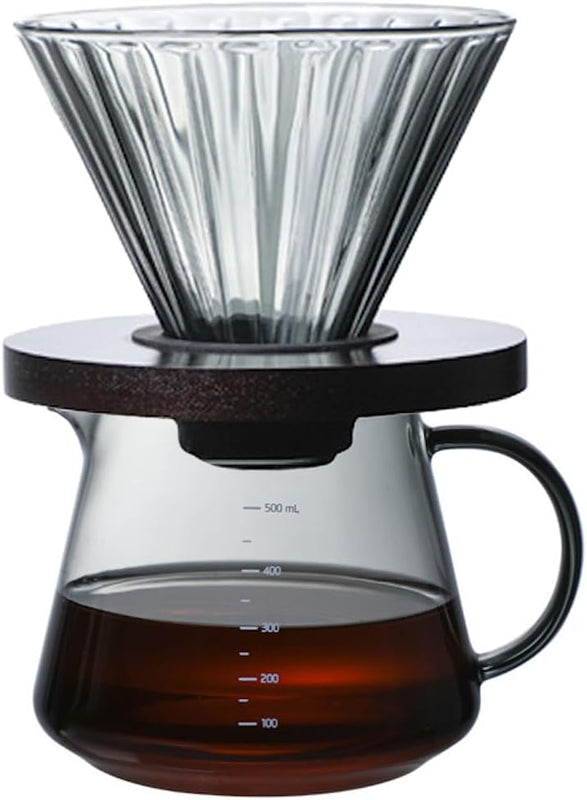 コーヒードリッパー ハンドドリップセット コーヒーサーバー 割れない 高ホウ素シリカガラス材料 耐熱ガラス 直火対応 耐寒性 透明 電子レンジ·食洗機対応 コーヒー用品 使いやすい 洗いやすい 多用途 家用 喫茶店 1~4杯用 500ml グレー