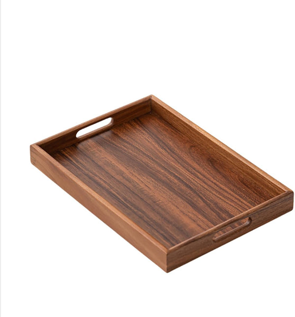 MIYUNO トレイ 果物皿 茶盤 ウォールナット 木製 ハンドル付き おしゃれ フルーツプレート サービングトレイ ナチュラル クルミ 盆 多用途 茶席 キッチン雑貨 ギフトにも クルミ トレイ 漆塗り 木目 bs01