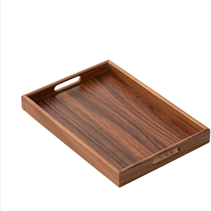 MIYUNO トレイ 果物皿 茶盤 ウォールナット 木製 ハンドル付き おしゃれ フルーツプレート サービングトレイ ナチュラル クルミ 盆 多用途 茶席 キッチン雑貨 ギフトにも クルミ トレイ 漆塗り 木目 bs01