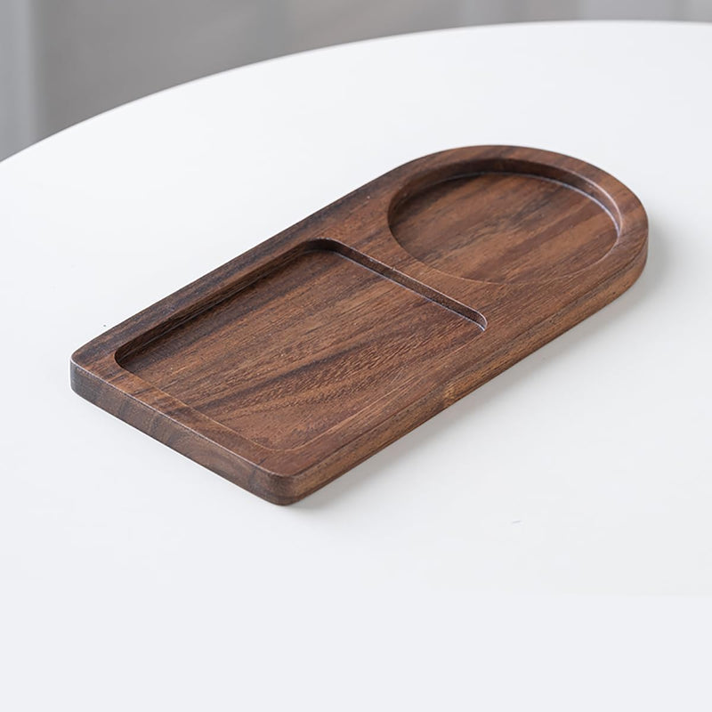 MIYUNO トレー コースター 丸型 仕切り 木製 茶席 お盆 天然木 トレイ 小物入れ 茶道具 茶托 盛器 お皿 小皿 豆皿 胡桃色 カフェ ティー 中国茶器 急須置き 朝食 カフェスデザート スナックアフタヌーンティー おしゃれ CHAKA-BD