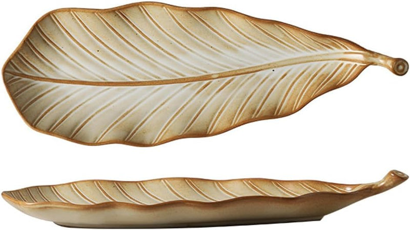 MIYUNNO 焼物皿 陶器 磁器 皿 和食器 焼き物皿 葉形 刺身皿 レストラン 居酒屋 和風 おしゃれ 電子レンジ 食洗機対応 食器 お皿セット 5枚セット カラー5 36x13x4.5cm