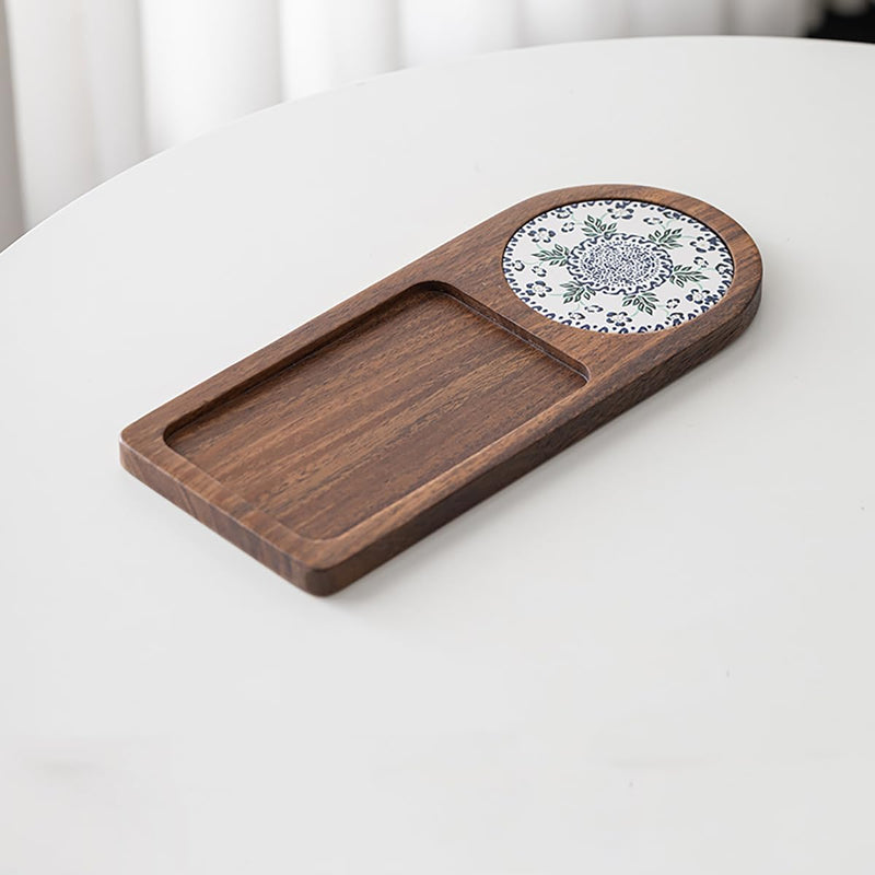 MIYUNO トレー コースター 丸型 仕切り 木製 茶席 お盆 天然木 トレイ 小物入れ 茶道具 茶托 盛器 お皿 小皿 豆皿 胡桃色 カフェ ティー 中国茶器 急須置き 朝食 カフェスデザート スナックアフタヌーンティー おしゃれ CHAKA-BD