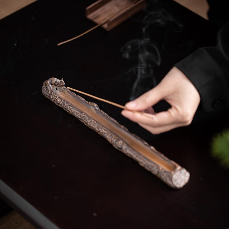 お香立て 灰がこぼれない 横置き 線香立て 陶器 おしゃれ インセンスホルダー 香炉 線香皿 線香 御洒落 人気 仏壇用 睡眠 リラックス 茶室 茶道 瞑想 書斎 長さ26.5cm リス