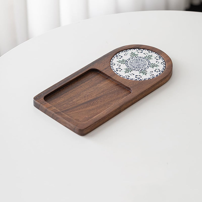 MIYUNO トレー コースター 丸型 仕切り 木製 茶席 お盆 天然木 トレイ 小物入れ 茶道具 茶托 盛器 お皿 小皿 豆皿 胡桃色 カフェ ティー 中国茶器 急須置き 朝食 カフェスデザート スナックアフタヌーンティー おしゃれ CHAKA-BD