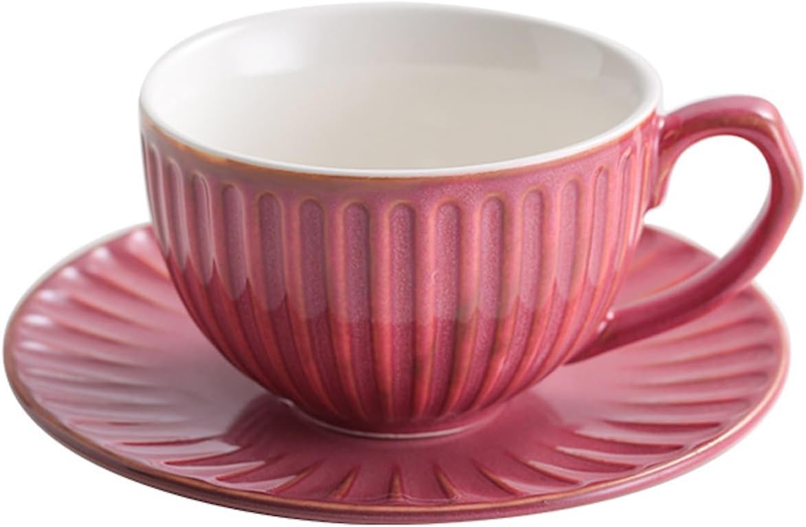 コーヒーカップ 陶器 ソーサー セット セラミック カップアンドソーサー 大容量 ティーカップ 電子レンジ 食洗機対応 コーヒー 珈琲 お茶 ティー 高級 レトロ おしゃれ ソーサー付き 自宅用 カフェ食器 喫茶店 業務用 結婚祝い ギフト 300ml キャラメル色 KFB01N