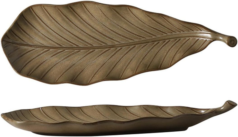 MIYUNNO 焼物皿 陶器 磁器 皿 和食器 焼き物皿 葉形 刺身皿 レストラン 居酒屋 和風 おしゃれ 電子レンジ 食洗機対応 食器 お皿セット 5枚セット カラー5 36x13x4.5cm