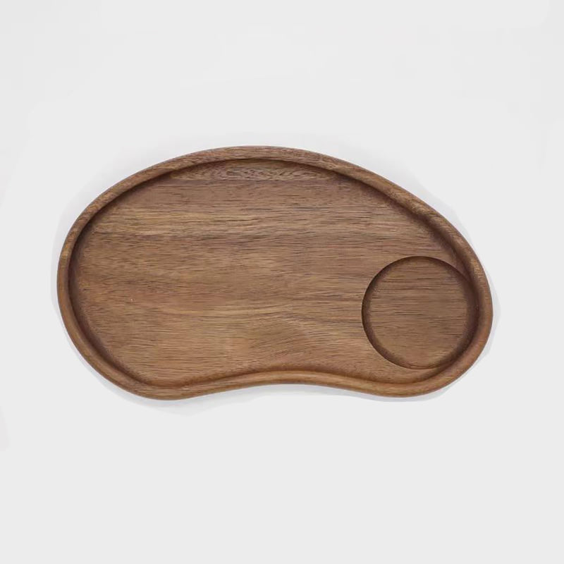 MIYUNO トレー コースター 丸型 仕切り 木製 茶席 お盆 天然木 トレイ 小物入れ 茶道具 茶托 盛器 お皿 小皿 豆皿 胡桃色 カフェ ティー 中国茶器 急須置き 朝食 カフェスデザート スナックアフタヌーンティー おしゃれ CHAKA-BD