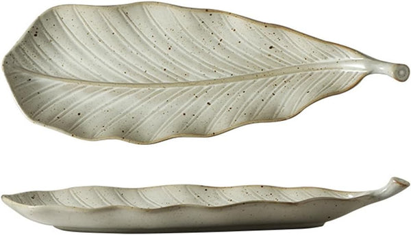 MIYUNNO 焼物皿 陶器 磁器 皿 和食器 焼き物皿 葉形 刺身皿 レストラン 居酒屋 和風 おしゃれ 電子レンジ 食洗機対応 食器 お皿セット 5枚セット カラー5 36x13x4.5cm