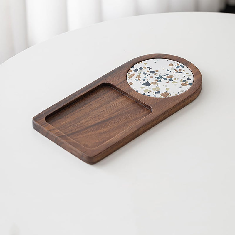 MIYUNO トレー コースター 丸型 仕切り 木製 茶席 お盆 天然木 トレイ 小物入れ 茶道具 茶托 盛器 お皿 小皿 豆皿 胡桃色 カフェ ティー 中国茶器 急須置き 朝食 カフェスデザート スナックアフタヌーンティー おしゃれ CHAKA-BD