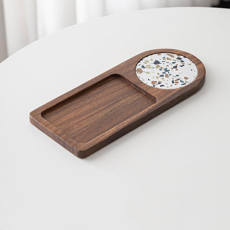 MIYUNO トレー コースター 丸型 仕切り 木製 茶席 お盆 天然木 トレイ 小物入れ 茶道具 茶托 盛器 お皿 小皿 豆皿 胡桃色 カフェ ティー 中国茶器 急須置き 朝食 カフェスデザート スナックアフタヌーンティー おしゃれ CHAKA-BD