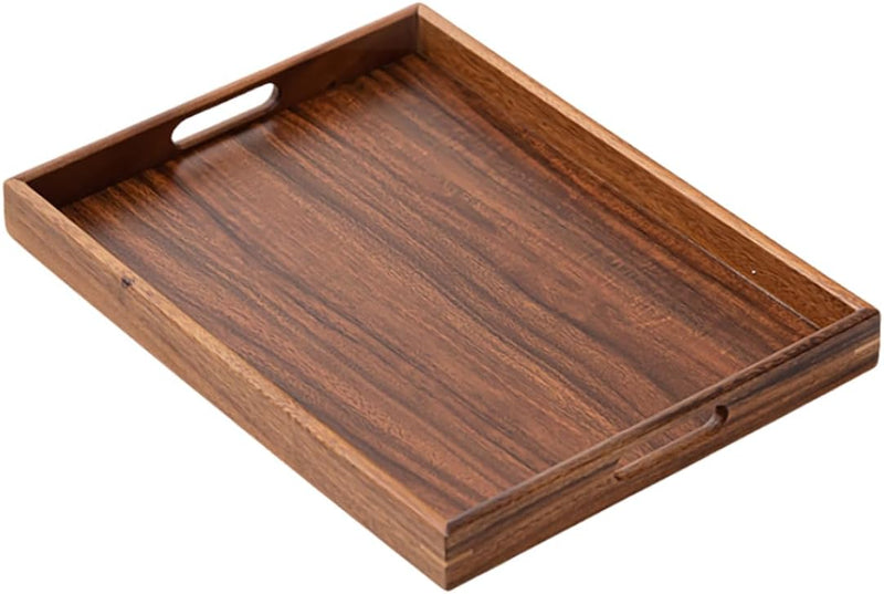 MIYUNO トレイ 果物皿 茶盤 ウォールナット 木製 ハンドル付き おしゃれ フルーツプレート サービングトレイ ナチュラル クルミ 盆 多用途 茶席 キッチン雑貨 ギフトにも クルミ トレイ 漆塗り 木目 bs01