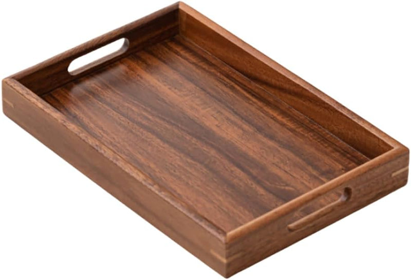 MIYUNO トレイ 果物皿 茶盤 ウォールナット 木製 ハンドル付き おしゃれ フルーツプレート サービングトレイ ナチュラル クルミ 盆 多用途 茶席 キッチン雑貨 ギフトにも クルミ トレイ 漆塗り 木目 bs01