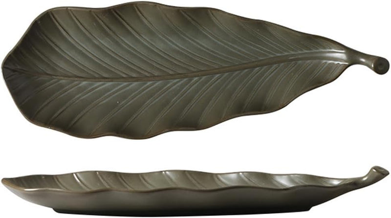 MIYUNNO 焼物皿 陶器 磁器 皿 和食器 焼き物皿 葉形 刺身皿 レストラン 居酒屋 和風 おしゃれ 電子レンジ 食洗機対応 食器 お皿セット 5枚セット カラー5 36x13x4.5cm