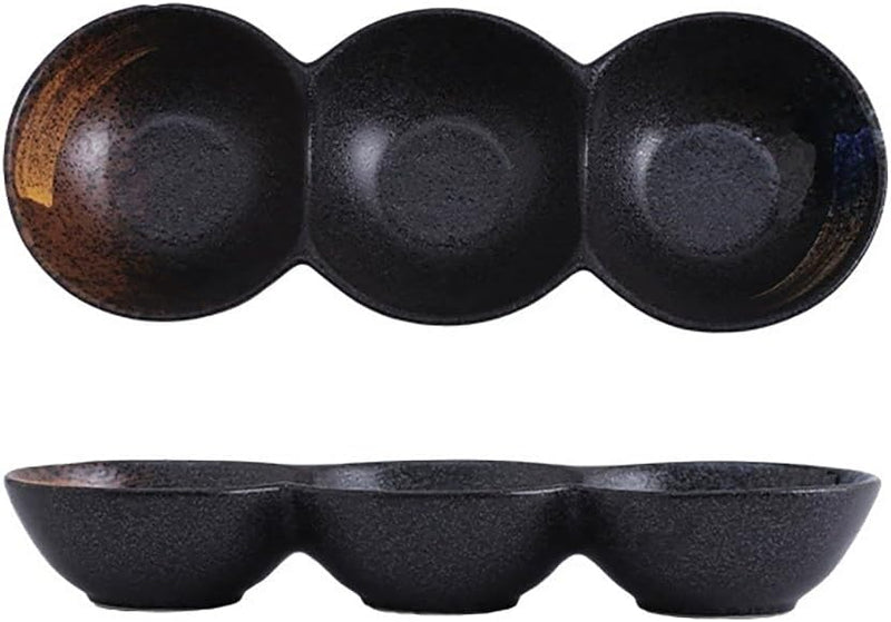 三品皿 3セット 丸型 窯変 陶器 薬味皿 付出皿 仕切り皿 三連皿 たれ皿 醤油 焼き肉 タレ皿 焼肉 調味料 副菜 タレ入れ 薬味入れ 料亭 旅館 和食器 飲食店 居酒屋 業務用 お供に 食洗器 電子レンジ対応 ギフト おしゃれ SPYUAN