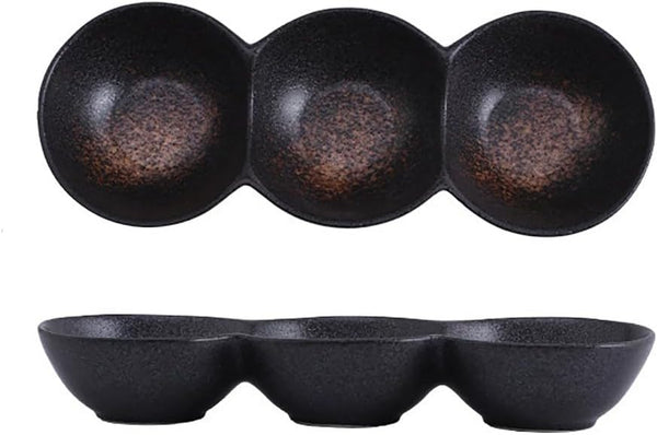 三品皿 3セット 丸型 窯変 陶器 薬味皿 付出皿 仕切り皿 三連皿 たれ皿 醤油 焼き肉 タレ皿 焼肉 調味料 副菜 タレ入れ 薬味入れ 料亭 旅館 和食器 飲食店 居酒屋 業務用 お供に 食洗器 電子レンジ対応 ギフト おしゃれ SPYUAN