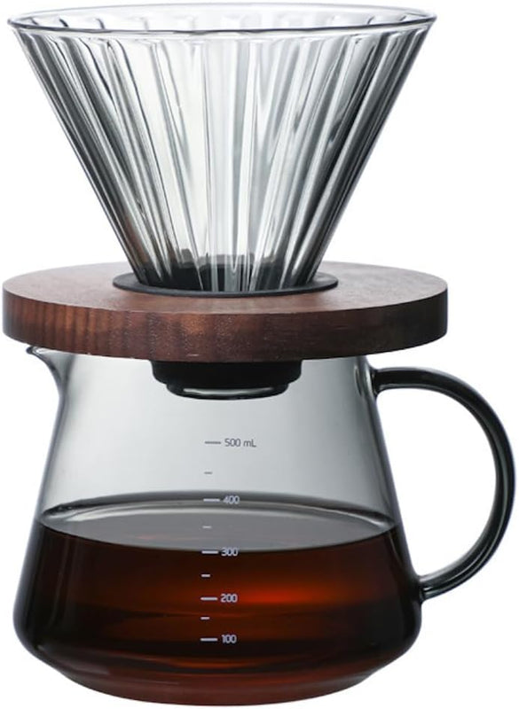 コーヒードリッパー ハンドドリップセット コーヒーサーバー 割れない 高ホウ素シリカガラス材料 耐熱ガラス 直火対応 耐寒性 透明 電子レンジ·食洗機対応 コーヒー用品 使いやすい 洗いやすい 多用途 家用 喫茶店 1~4杯用 500ml グレー