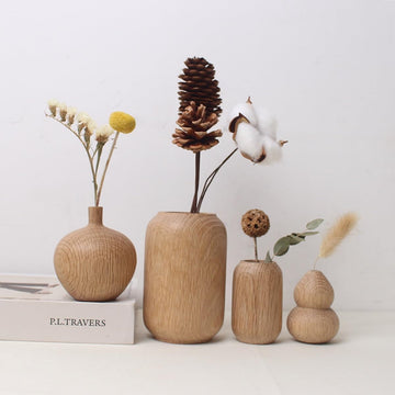 花瓶 木製 一輪挿し フラワーベース 小さい ミニサイズ 割れない flower vase おしゃれ 生け花 花器 インテリア飾り 寝室 造花用 装飾家の装飾 和風花瓶 (穴直径4.5cm、4.5*7cm)