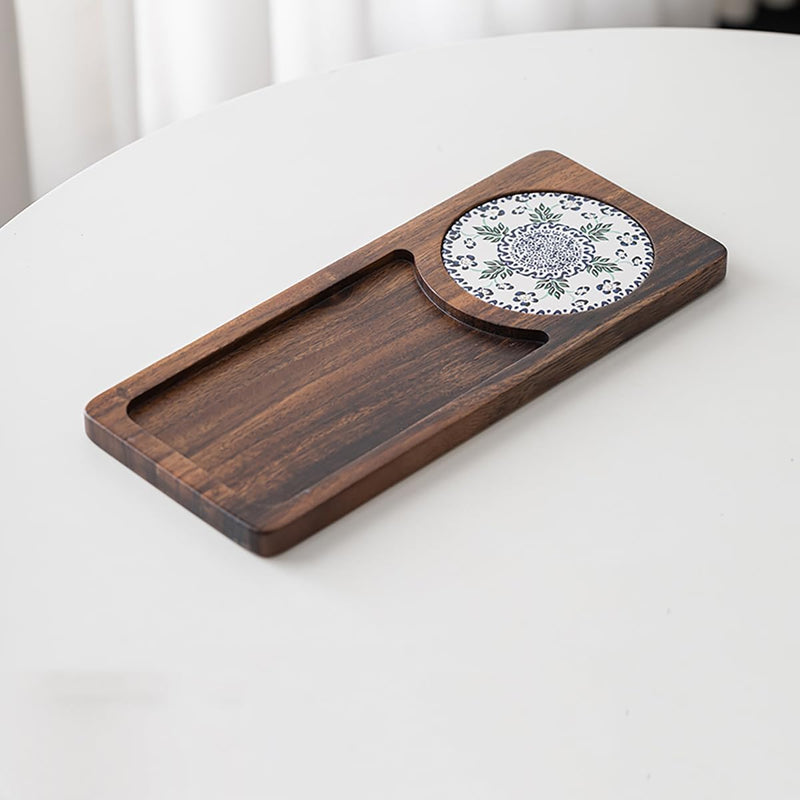 MIYUNO トレー コースター 丸型 仕切り 木製 茶席 お盆 天然木 トレイ 小物入れ 茶道具 茶托 盛器 お皿 小皿 豆皿 胡桃色 カフェ ティー 中国茶器 急須置き 朝食 カフェスデザート スナックアフタヌーンティー おしゃれ CHAKA-BD