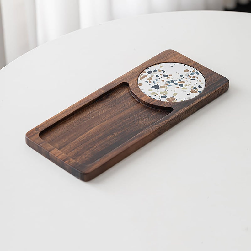 MIYUNO トレー コースター 丸型 仕切り 木製 茶席 お盆 天然木 トレイ 小物入れ 茶道具 茶托 盛器 お皿 小皿 豆皿 胡桃色 カフェ ティー 中国茶器 急須置き 朝食 カフェスデザート スナックアフタヌーンティー おしゃれ CHAKA-BD