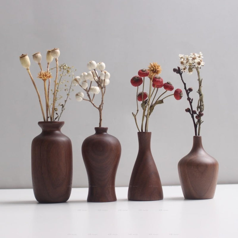 花瓶 木製 一輪挿し フラワーベース 小さい ミニサイズ 割れない flower vase おしゃれ 生け花 花器 インテリア飾り 寝室 造花用 装飾家の装飾 和風花瓶 (穴直径4.5cm、4.5*7cm)