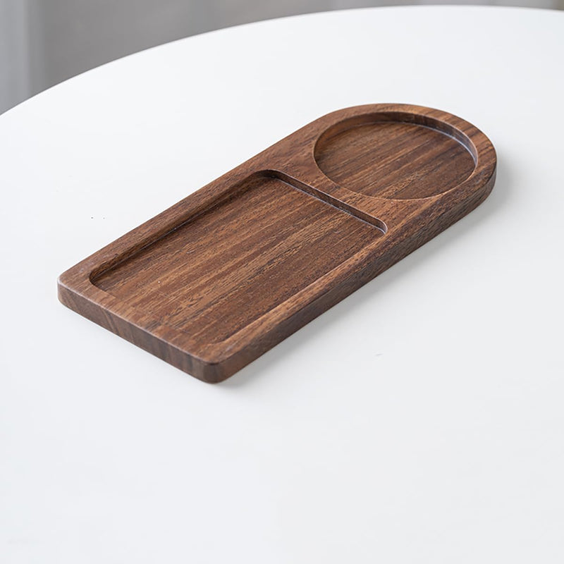 MIYUNO トレー コースター 丸型 仕切り 木製 茶席 お盆 天然木 トレイ 小物入れ 茶道具 茶托 盛器 お皿 小皿 豆皿 胡桃色 カフェ ティー 中国茶器 急須置き 朝食 カフェスデザート スナックアフタヌーンティー おしゃれ CHAKA-BD