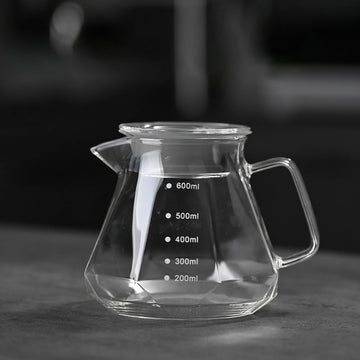 コーヒーサーバー 割れない 耐熱ガラス コーヒードリッパー ハンドドリップセット コーヒー サーバー 高ホウ素シリカガラス材料 直火対応 耐寒性 透明 蓋付き 電子レンジ·食洗機対応 目盛り付き コーヒー用品 使いやすい 洗いやすい 多用途 家用 喫茶店 1~4杯用 ダイヤモンド 600ml