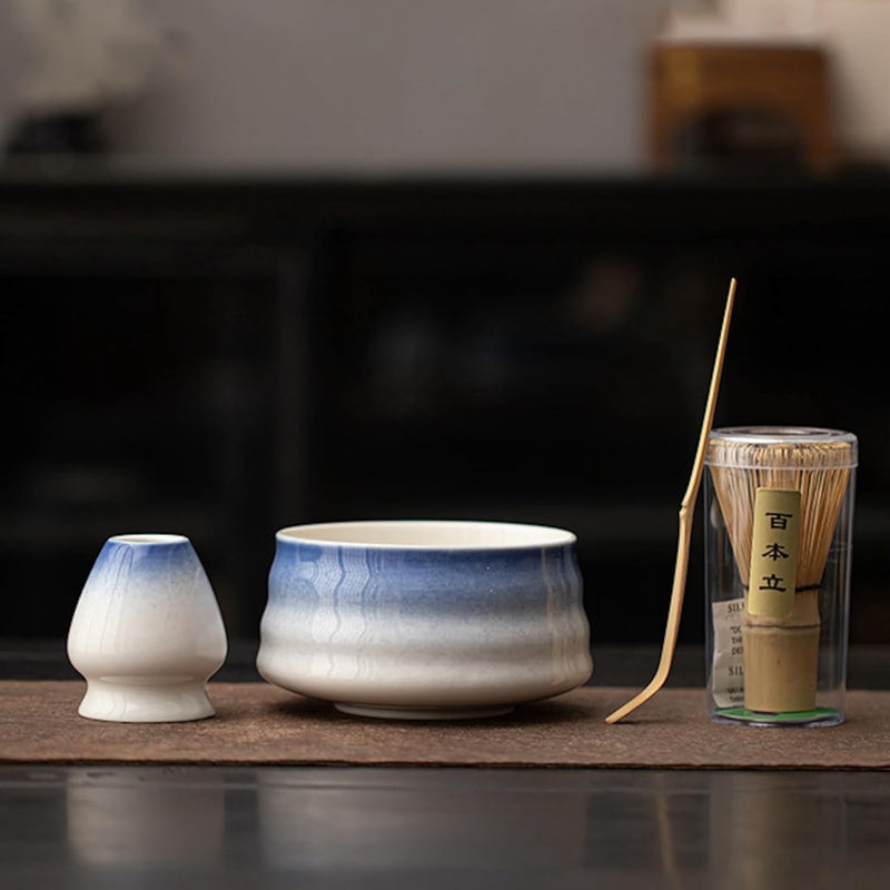 抹茶セット 初心者 お点前セット 茶道具 茶器 セット 4点セット 陶器 抹茶碗 茶杓 茶筅 茶せん 百本立 茶筅立て くせ直し お手入れも簡単 おうち時間グッズ 母の日 父の日 誕生日 贈り物 580ml グラデーショングリーン