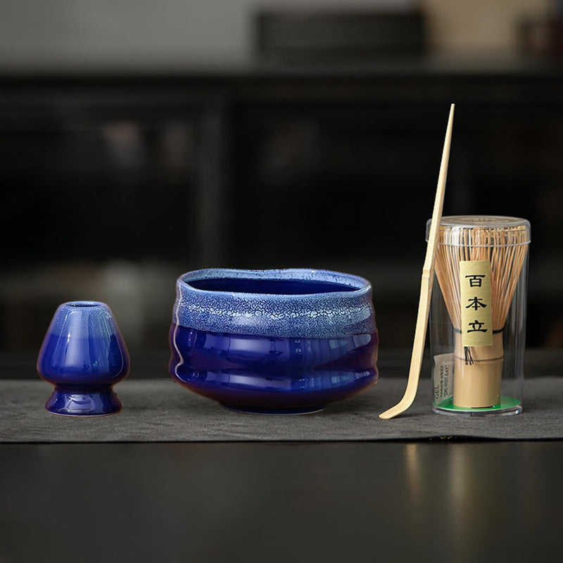 抹茶セット 初心者 お点前セット 茶道具 茶器 セット 4点セット 陶器 抹茶碗 茶杓 茶筅 茶せん 百本立 茶筅立て くせ直し お手入れも簡単 おうち時間グッズ 母の日 父の日 誕生日 贈り物 580ml グラデーショングリーン