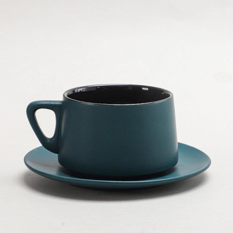 コーヒーカップ 陶器 ソーサー セット セラミック カップアンドソーサー 大容量 ティーカップ 電子レンジ 食洗機対応 コーヒー 珈琲 お茶 ティー 高級 レトロ おしゃれ ソーサー付き 自宅用 カフェ食器 喫茶店 業務用 結婚祝い ギフト 330ml ギフトボックス包装付き グラデーショングリーンブラック KFB09