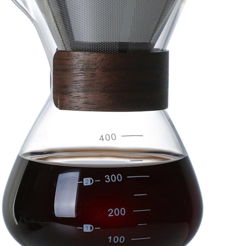 コーヒーサーバー 割れない 400ml 高ホウ素シリカガラス材料 目盛付き 直火対応 コーヒーポット ドリップコーヒーサーバー ペーパーコーヒーフィルター不要 電子レンジ 食洗機対応 コーヒー用品 使いやすい 洗いやすい 多用途 家用 喫茶店 1~3杯用 ドリップ付き