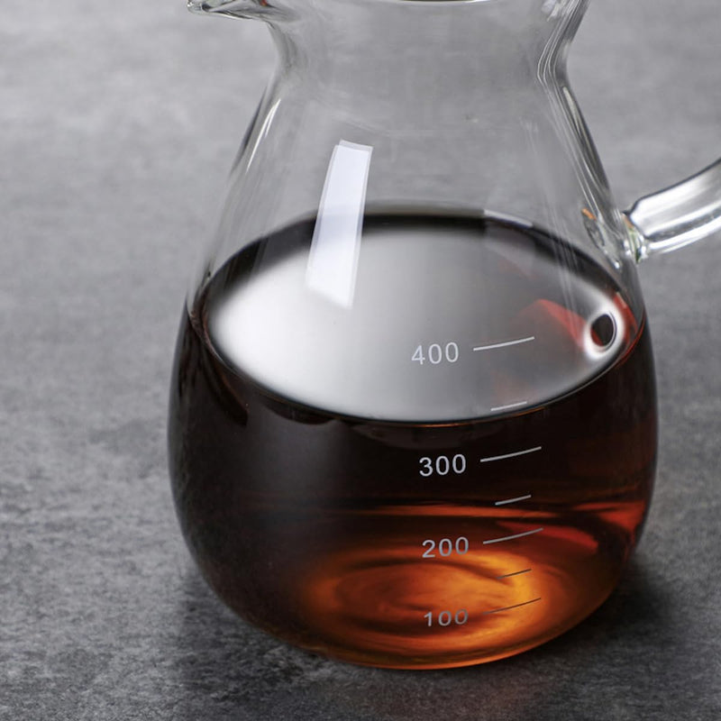 コーヒーサーバー 割れない コーヒー サーバー 高ホウ素シリカガラス 耐熱ガラス 直火対応 耐寒性 コーヒーポット 目盛り付き 透明 電子レンジ 食洗機対応 コーヒー用品 使いやすい 洗いやすい 多用途 家用 喫茶店 1~3杯用 500ml ストライプ KF33