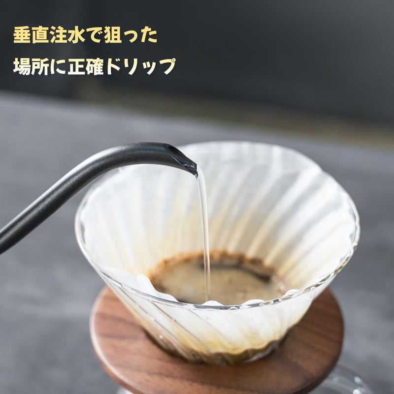コーヒー ケトル 細口 コーヒーポット ドリップケトル 直火 ih対応 v60 ミニ 小型 目盛り ステンレス製 クルミ材ハンドル 人気 コーヒー やかん アウトドア キャンプ プレゼント ギフト 贈り物 実用容量350ml ブラック