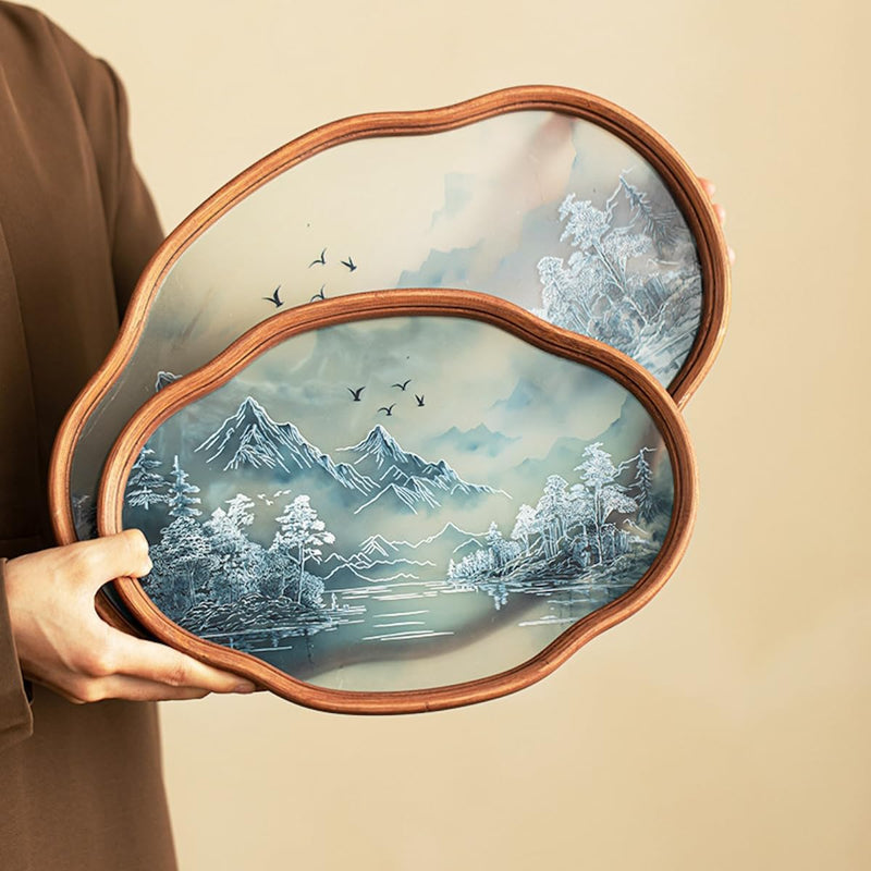 JIKANNOYA トレー お盆 竹製 滑らないトレー 天然竹 花海棠 多目的トレイ 小物入れ 北欧 トレイ カフェトレー コースター 茶托 ティートレー 前菜プレート ランチョン お膳 お茶 食事用 卓上用トレイ 定食用 多機能 便利 家庭用 業務用 29×21.5×2.5cm