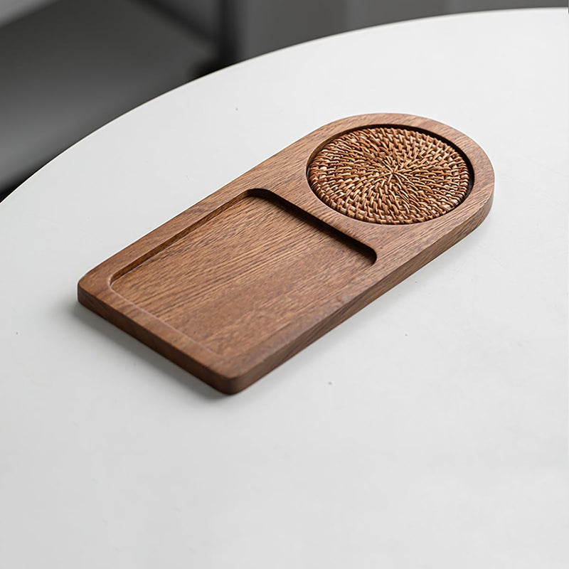 MIYUNO トレー コースター 丸型 仕切り 木製 茶席 お盆 天然木 トレイ 小物入れ 茶道具 茶托 盛器 お皿 小皿 豆皿 胡桃色 カフェ ティー 中国茶器 急須置き 朝食 カフェスデザート スナックアフタヌーンティー おしゃれ CHAKA-BD