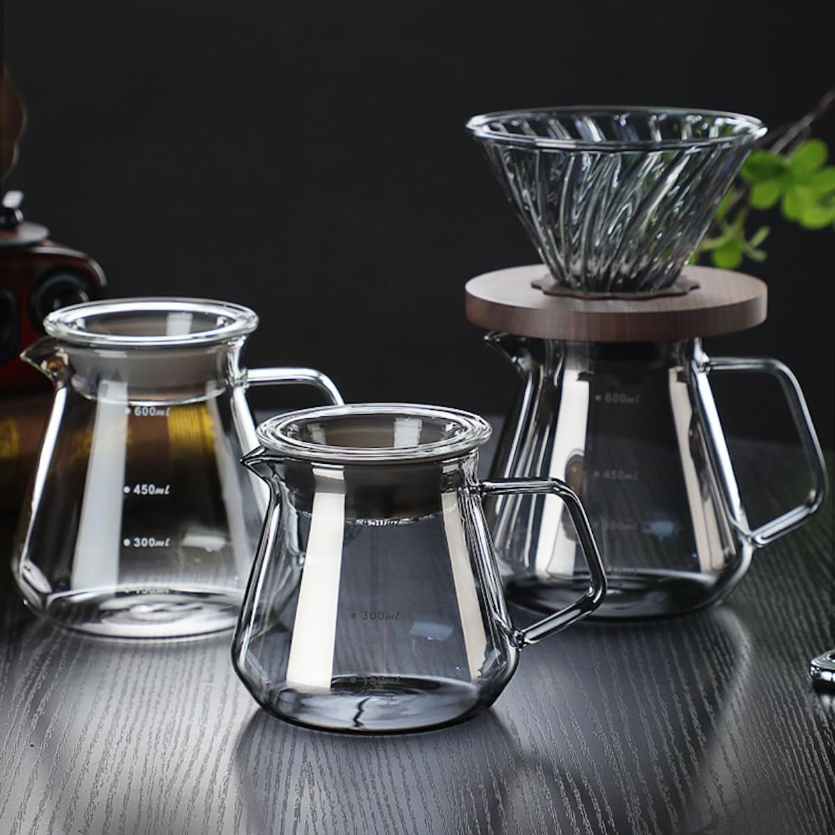 MIYUNO コーヒードリッパー,コーヒーサーバー コーヒードリッパー ハンドドリップセット コーヒーサーバー 割れない コーヒー サーバー 高ホウ素シリカガラス材料 耐熱ガラス 直火対応 耐寒性 透明 蓋付き 電子レンジ·食洗機対応 目盛り付き コーヒー用品 使いやすい 洗いやすい 多用途 家用 喫茶店 1~2杯用 450ml