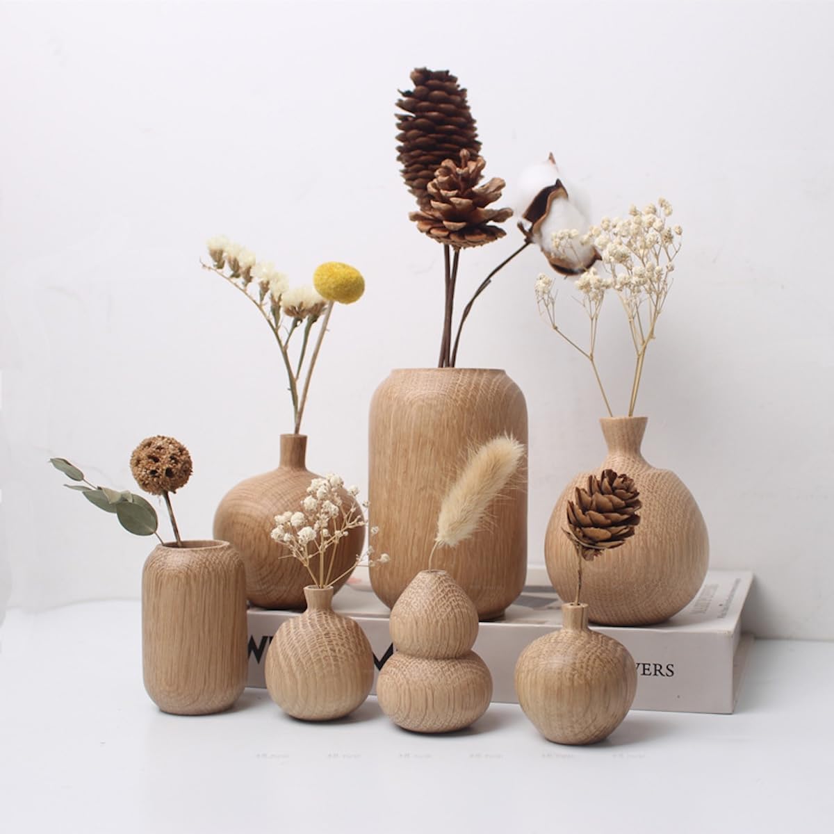 花瓶 木製 一輪挿し フラワーベース 小さい ミニサイズ 割れない flower vase おしゃれ 生け花 花器 インテリア飾り 寝室 造花用 装飾家の装飾 和風花瓶 (穴直径4.5cm、4.5*7cm)