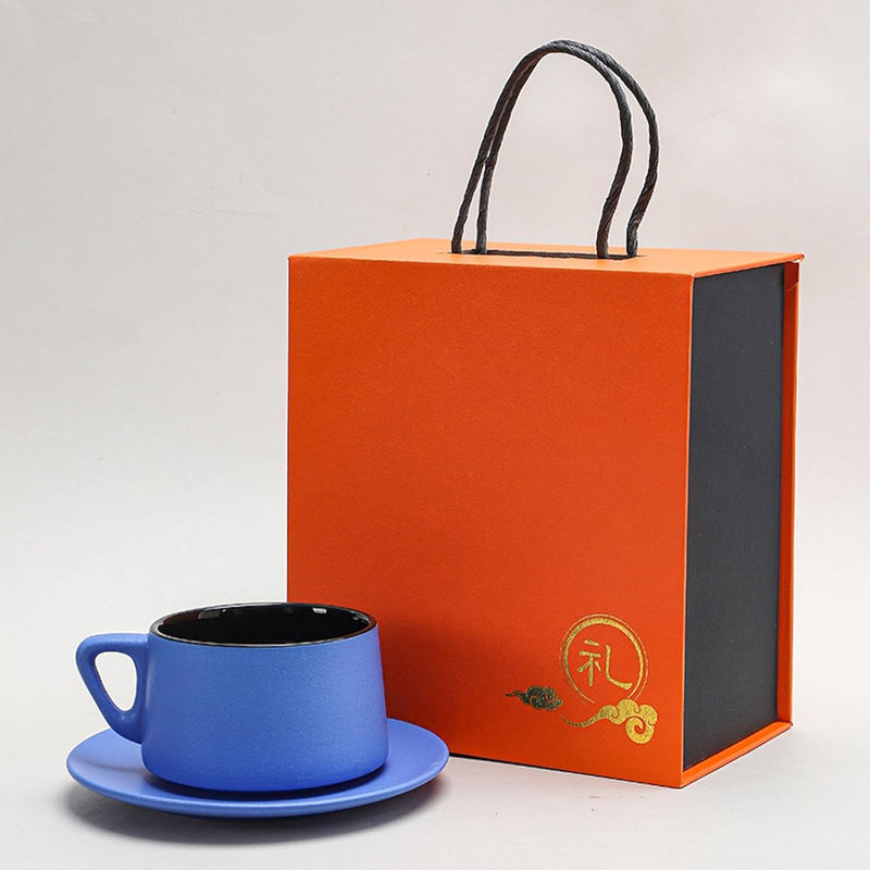 コーヒーカップ 陶器 ソーサー セット セラミック カップアンドソーサー 大容量 ティーカップ 電子レンジ 食洗機対応 コーヒー 珈琲 お茶 ティー 高級 レトロ おしゃれ ソーサー付き 自宅用 カフェ食器 喫茶店 業務用 結婚祝い ギフト 330ml ギフトボックス包装付き グラデーショングリーンブラック KFB09