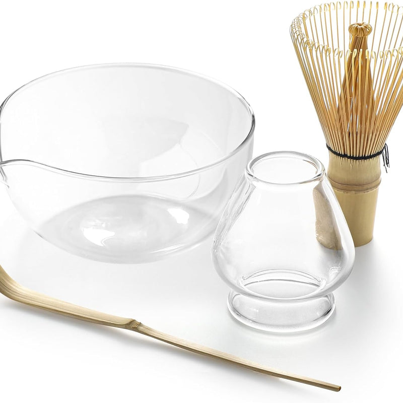 ガラス片口茶碗セット お点前 抹茶道具 茶道具 茶碗 透明茶筅立て 茶筅(百本立) 茶杓