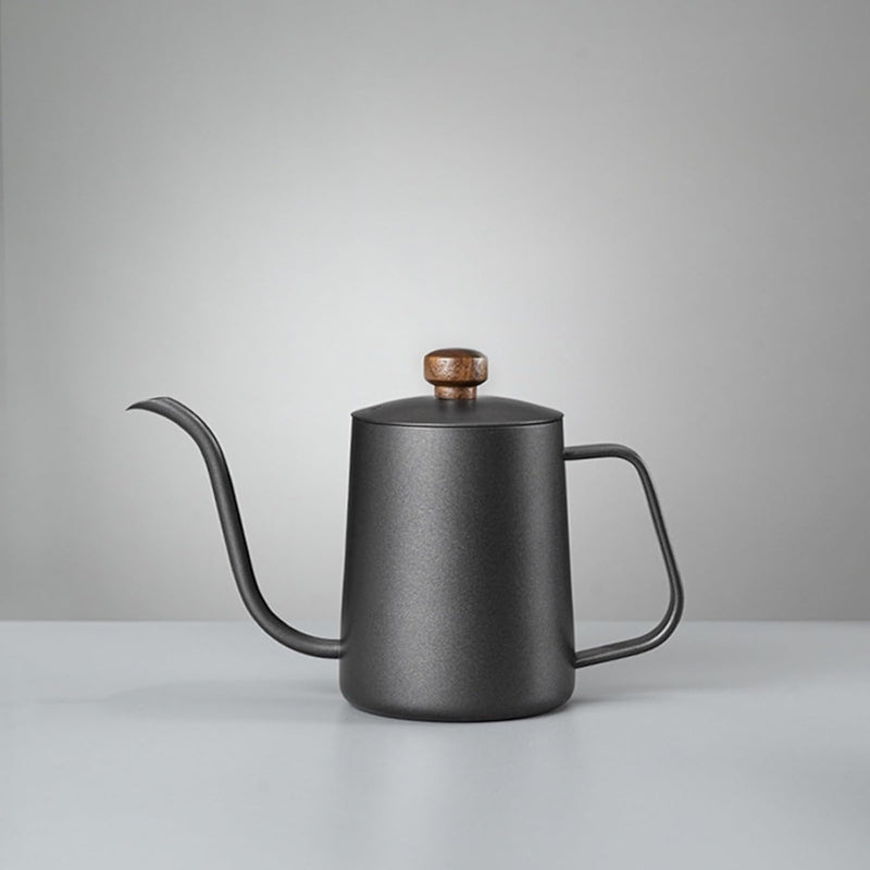 コーヒー ケトル 細口 コーヒーポット ドリップケトル 直火 ih対応 v60 ミニ 小型 目盛り ステンレス製 クルミ材ハンドル 人気 コーヒー やかん アウトドア キャンプ プレゼント ギフト 贈り物 実用容量350ml ブラック