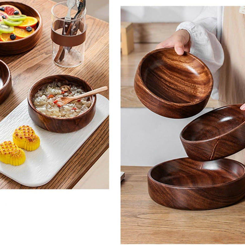 MIYUNO サラダボウルセット 無垢材 フルーツ スープ 料理用 木製ボウル キッチン用 フルーツトレー キャンディディッシュ お菓子 食卓にぴったり 木目 おしゃれ