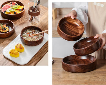 MIYUNO サラダボウルセット 無垢材 フルーツ スープ 料理用 木製ボウル キッチン用 フルーツトレー キャンディディッシュ お菓子 食卓にぴったり 木目 おしゃれ