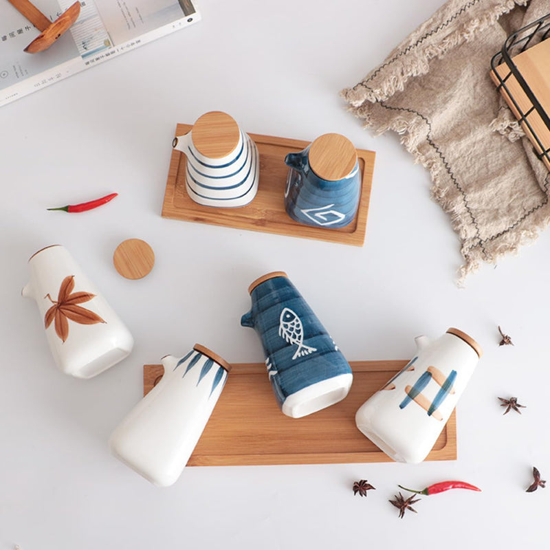 MIYUNO 醤油差し 陶器 醤油 ソース 調味料入れ しょうゆ差し おしゃれ 陶器製 和風 ドレッシング ボトル 調味料ポット 和食器 料理 酢 油入れ オイル容器 料理用 サラダ 高温耐性 漏れ防止 220ml 食卓用 刺身 ラーメン プレゼント カラー4