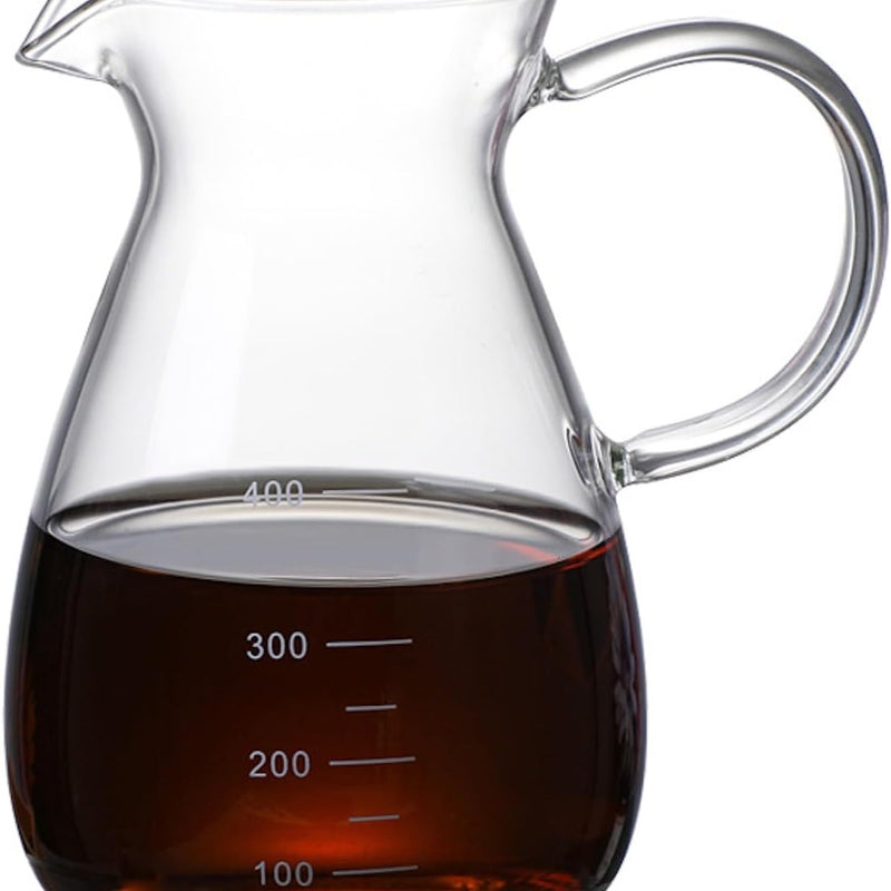 コーヒーサーバー 割れない コーヒー サーバー 高ホウ素シリカガラス 耐熱ガラス 直火対応 耐寒性 コーヒーポット 目盛り付き 透明 電子レンジ 食洗機対応 コーヒー用品 使いやすい 洗いやすい 多用途 家用 喫茶店 1~3杯用 500ml ストライプ KF33
