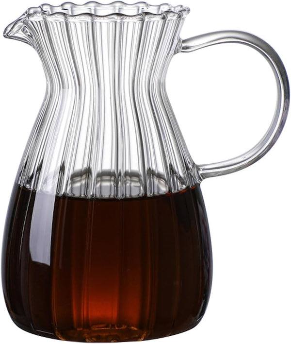 コーヒーサーバー 割れない コーヒー サーバー 高ホウ素シリカガラス 耐熱ガラス 直火対応 耐寒性 コーヒーポット 目盛り付き 透明 電子レンジ 食洗機対応 コーヒー用品 使いやすい 洗いやすい 多用途 家用 喫茶店 1~3杯用 500ml ストライプ KF33