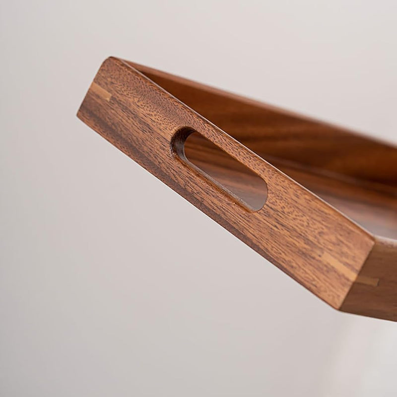 MIYUNO トレイ 果物皿 茶盤 ウォールナット 木製 ハンドル付き おしゃれ フルーツプレート サービングトレイ ナチュラル クルミ 盆 多用途 茶席 キッチン雑貨 ギフトにも クルミ トレイ 漆塗り 木目 bs01