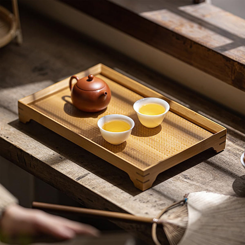 トレー お盆 竹製 滑らないトレー 天然竹 多目的トレイ 小物入れ 北欧 トレイ カフェトレー コースター 茶托 ティートレー 前菜プレート ランチョン お膳 お茶 食事用 卓上用トレイ 定食用 多機能 便利 家庭用 業務用 長方形 30×19×4cm