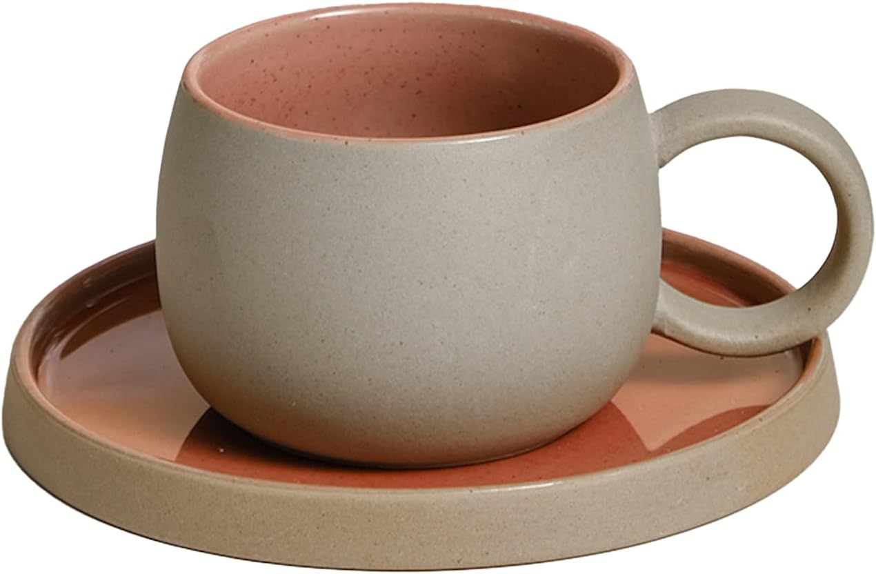 コーヒーカップ 陶器 ソーサー セット セラミック  250ml ピンク